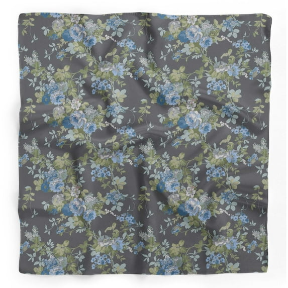 Bimba Gray Leaves & Blue Flower Floral Pure Silk Printed Head Bandanas Summer Neck Wrap Scarf 40 x 40 Inches
