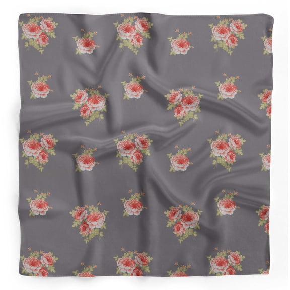 Bimba Gray Leaves & Camellias Floral Pure Silk Printed Head Bandanas Summer Neck Wrap Scarf 40 x 80 Inches