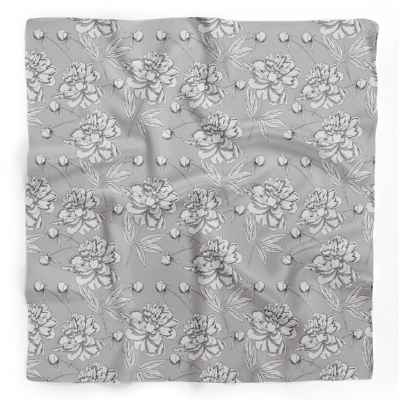 Bimba Gray Leaves & Carnation Floral Pure Silk Printed Scarf Dupatta Head Neck Wrap Bandanas For Women 40 x 40 Inches