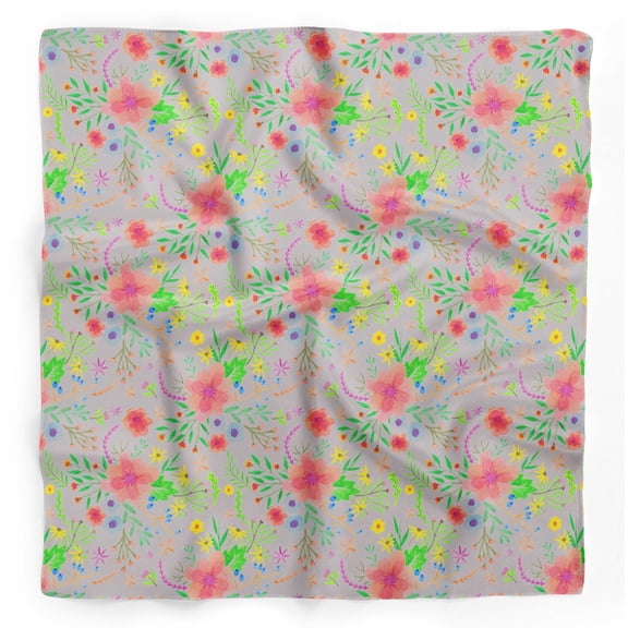 Bimba Gray Leaves & Oleander Floral Pure Silk Printed Scarf Dupatta Head Neck Wrap Bandanas For Women 40 x 40 Inches