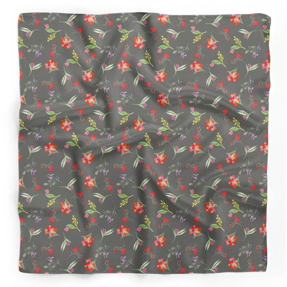 Bimba Gray Leaves & Tulip Floral Pure Silk Printed Head Bandanas Summer Neck Wrap Scarf 40 x 40 Inches