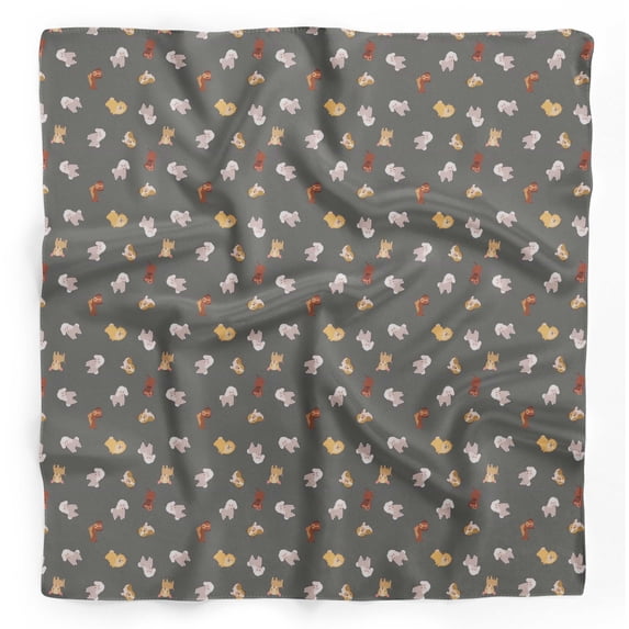 Bimba Gray Mix Dog Printed Pure Silk Scarf For Hair Neck Head Bandanas For Women 40 x 80 Inches