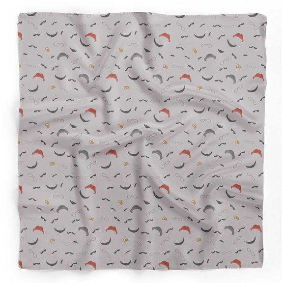 Bimba Gray Mustache & Specs Men Pure Silk Printed Scarf Dupatta Head Neck Wrap Bandanas For Women 40 x 80 Inches