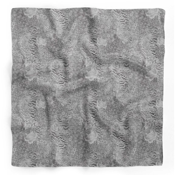 Bimba Gray Peacock & Fish Animal Skin Printed Pure Silk Scarf For Hair Neck Head Bandanas For Women 40 x 40 Inches