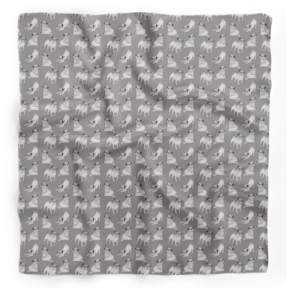 Bimba Gray Pug Dog Printed Pure Silk Scarf For Hair Neck Head Bandanas For Women 40 x 40 Inches