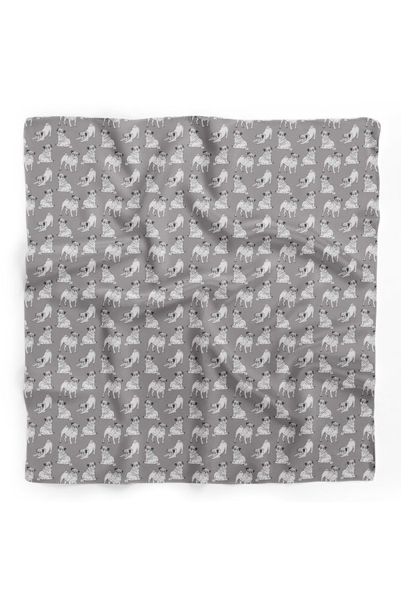 Gray Pug Dog Printed Pure Silk Scarf For Hair Neck Head Bandanas For Women 40 x 40 Inches