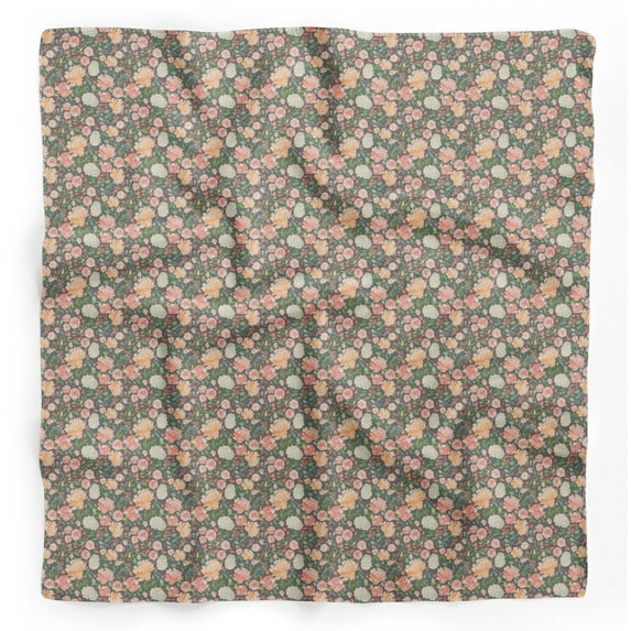 Bimba Gray Ranunculus Tango & Rose Floral Pure Silk Printed Head Bandanas Summer Neck Wrap Scarf 40 x 40 Inches