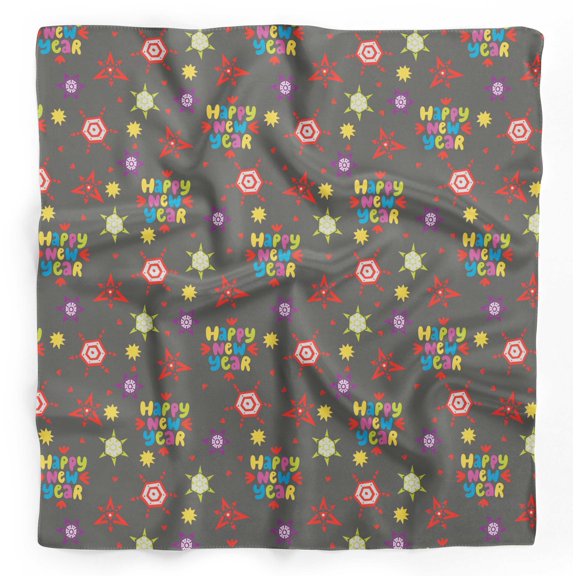 Bimba Gray Snowflake & Happy New Year Text Pure Silk Printed Head Bandanas Summer Neck Wrap Scarf 40 x 40 Inches