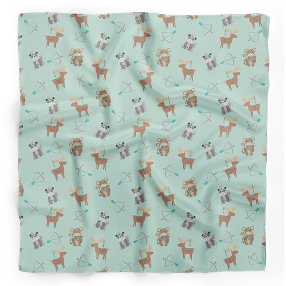 Bimba Green Arrow & Reindeer Kids Pure Silk Printed Head Bandanas Summer Neck Wrap Scarf 40 x 40 Inches
