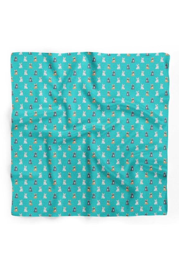 Green Bull Dog & Geometric Dog Pure Silk Printed Head Bandanas Summer Neck Wrap Scarf 40 x 40 Inches