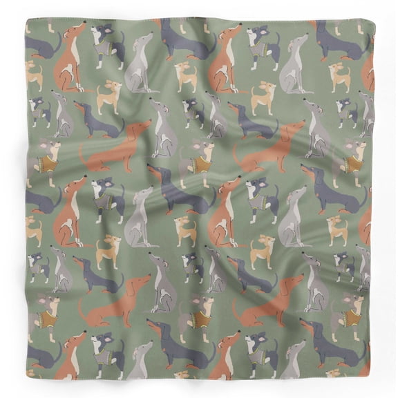 Bimba Green Cute Dog Pure Silk Printed Scarf Dupatta Head Neck Wrap Bandanas For Women 40 x 80 Inches