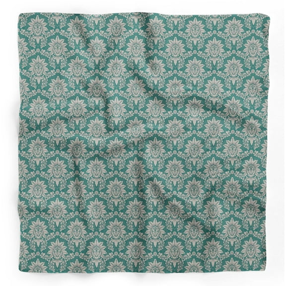 Bimba Green Damask Floral Printed Pure Silk Scarf Neck Wrap Summer Hair Bandanas For Women 40 x 40 Inches