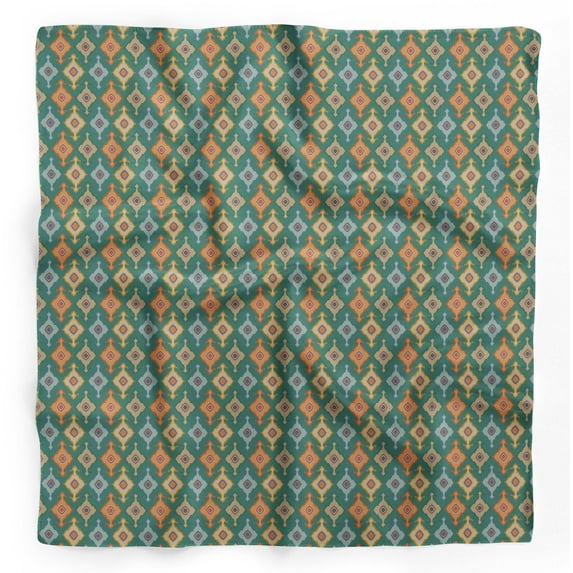 Bimba Green Diamond Ikat Pure Silk Printed Head Bandanas Summer Neck Wrap Scarf 40 x 40 Inches