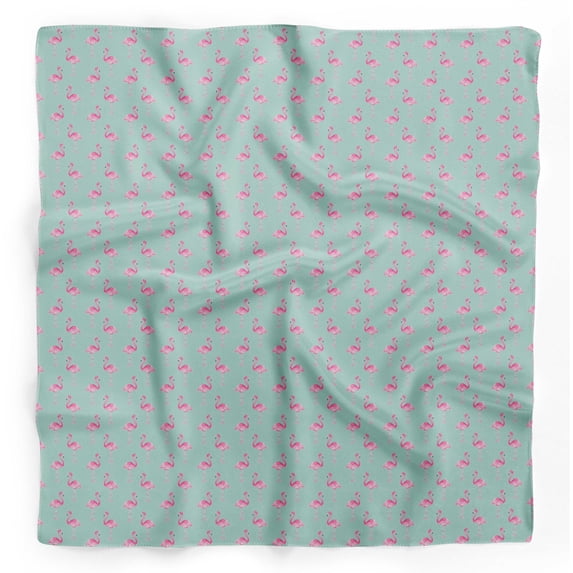 Bimba Green Flamingo Bird Pure Silk Printed Head Bandanas Summer Neck Wrap Scarf 40 x 80 Inches