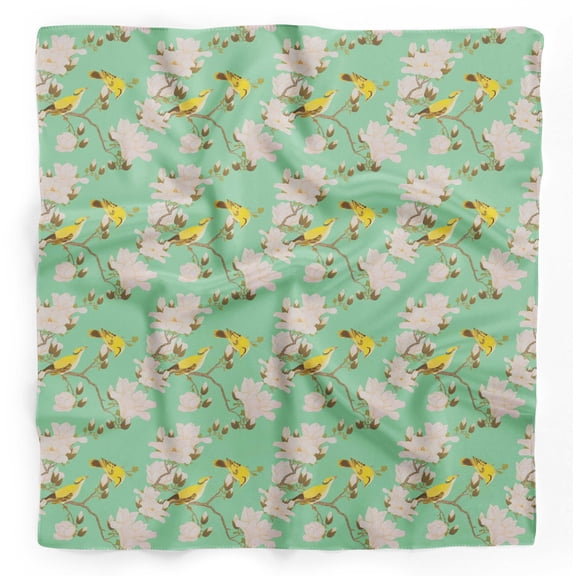 Bimba Green Floral & Leaves Bird Bird Pure Silk Printed Head Bandanas Summer Neck Wrap Scarf 40 x 80 Inches