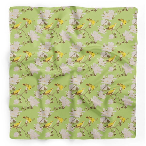 Bimba Green Floral & Leaves Bird Bird Pure Silk Printed Scarf Dupatta Head Neck Wrap Bandanas For Women 40 x 40 Inches