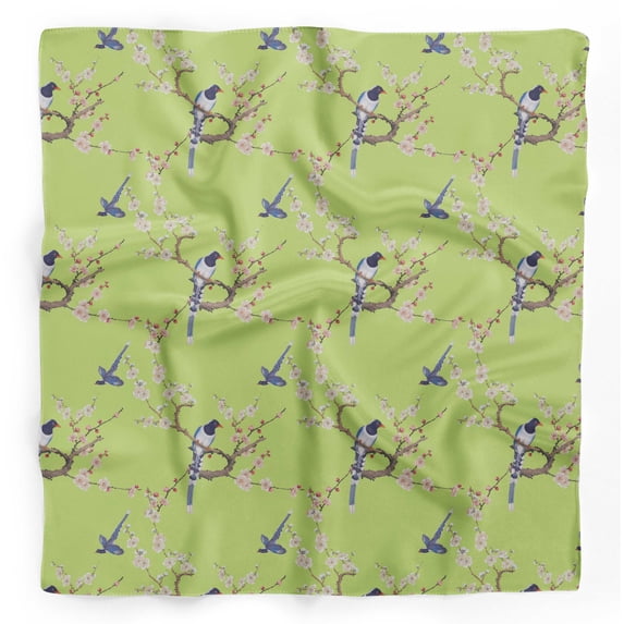 Bimba Green Floral & Pin Tailed Whydah Bird Pure Silk Printed Head Bandanas Summer Neck Wrap Scarf 40 x 40 Inches
