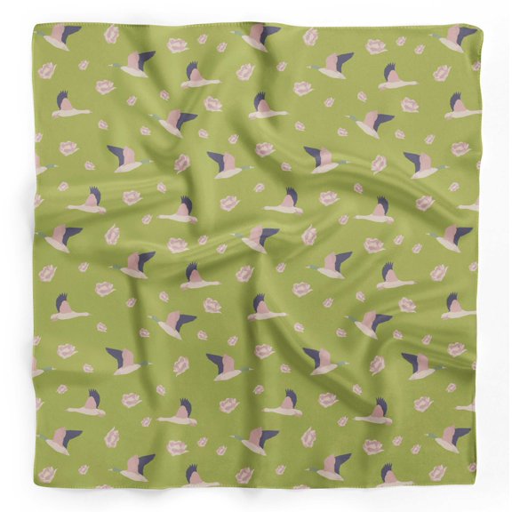 Bimba Green Floral & Stork Bird Pure Silk Printed Head Bandanas Summer Neck Wrap Scarf 40 x 80 Inches