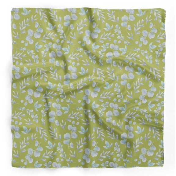 Bimba Green Flower Leaves Printed Pure Silk Scarf Neck Wrap Summer Hair Bandanas For Women 40 x 40 Inches