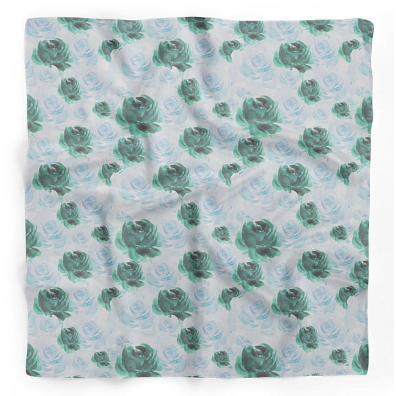 Bimba Green Grandiflora Roses Floral Pure Silk Printed Head Bandanas Summer Neck Wrap Scarf 40 x 40 Inches
