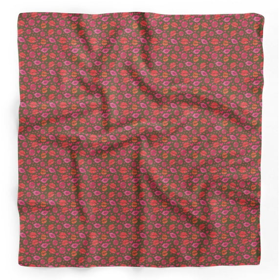 Bimba Green Heart & Lips Women Pure Silk Printed Head Bandanas Summer Neck Wrap Scarf 40 x 80 Inches