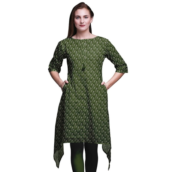 Bimba Green Leaf Floral Indian Tunic Tops For Girls Printed Casual Top For Women Ethnic Kurti XXX-Large