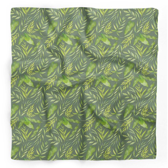 Bimba Green Leaf Leaves Pure Silk Printed Scarf Dupatta Head Neck Wrap Bandanas For Women 40 x 40 Inches