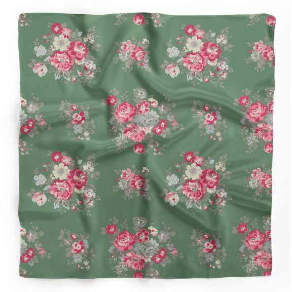 Bimba Green Leaves & Begonia Floral Pure Silk Printed Scarf Dupatta Head Neck Wrap Bandanas For Women 40 x 40 Inches