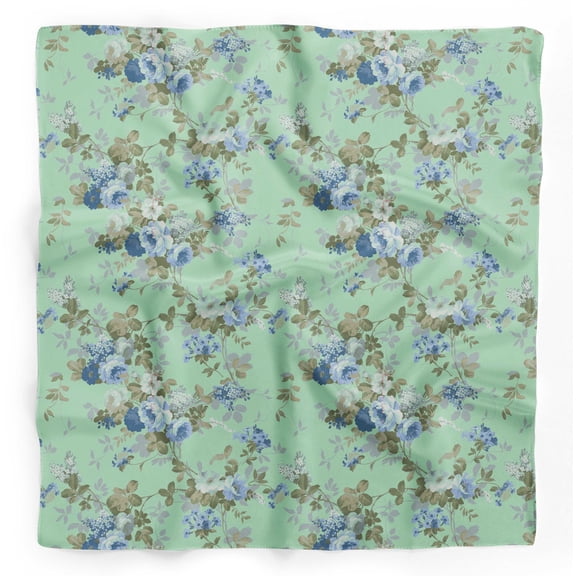 Bimba Green Leaves & Blue Flower Floral Pure Silk Printed Head Bandanas Summer Neck Wrap Scarf 40 x 40 Inches