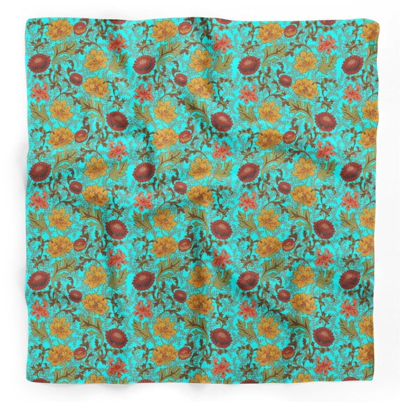 Bimba Green Leaves & Chrysanthemum Floral Pure Silk Printed Head Bandanas Summer Neck Wrap Scarf 40 x 80 Inches