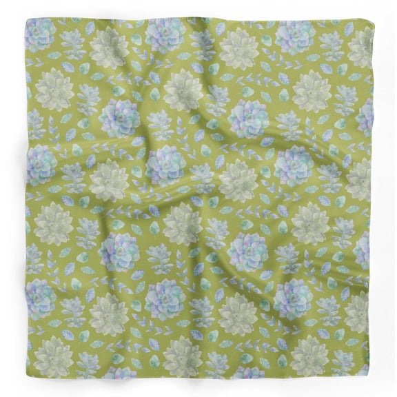 Bimba Green Leaves & Flower Floral Pure Silk Printed Scarf Dupatta Head Neck Wrap Bandanas For Women 40 x 40 Inches