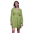 thumbnail image 1 of Bimba Green Leaves & Flowerpecker Bird Floral Print Button Down Long Sleeve Midi Dress Women Clothing-XXX-Large, 1 of 1