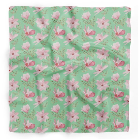 Bimba Green Leaves & Magnolia Floral Printed Pure Silk Scarf Neck Wrap Summer Hair Bandanas For Women 40 x 80 Inches