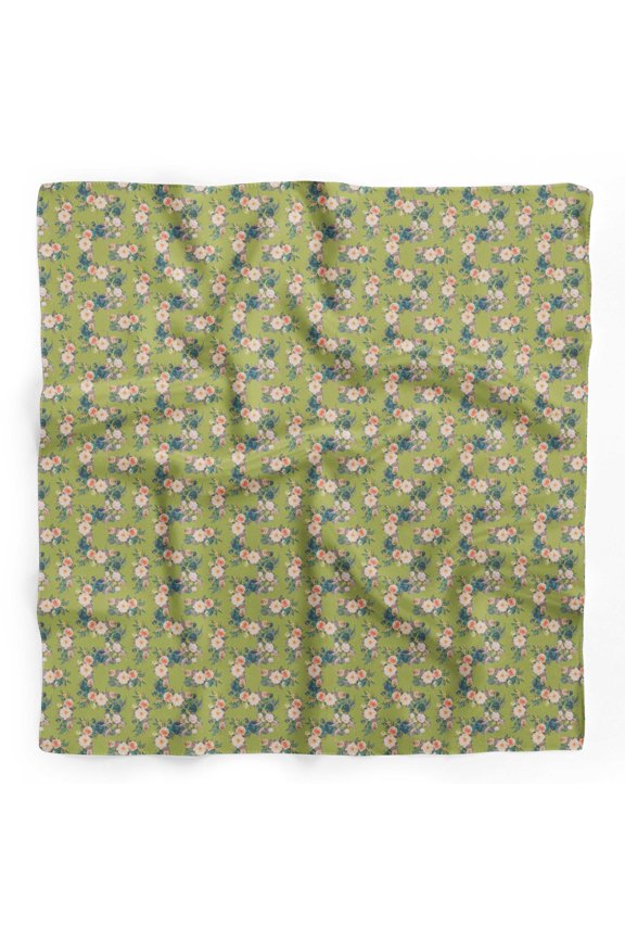 Green Leaves & Peony Floral Printed Pure Silk Scarf For Hair Neck Head Bandanas For Women 40 x 40 Inches