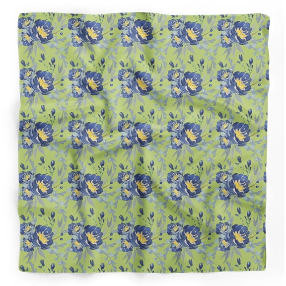 Bimba Green Leaves & Peony Floral Pure Silk Printed Scarf Dupatta Head Neck Wrap Bandanas For Women 40 x 40 Inches