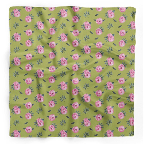 Bimba Green Leaves & Ranunculus Floral Pure Silk Printed Scarf Dupatta Head Neck Wrap Bandanas For Women 40 x 80 Inches