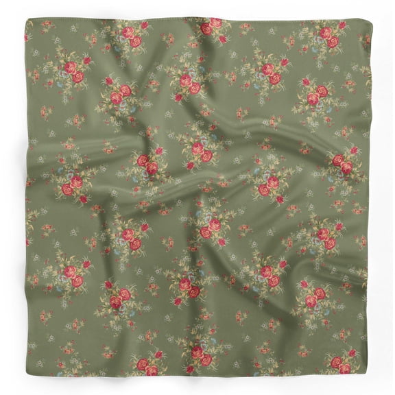 Bimba Green Leaves,Rose & Miosotis Floral Printed Pure Silk Scarf Neck Wrap Summer Hair Bandanas For Women 40 x 80 Inches