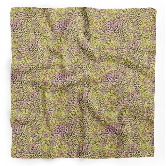 Bimba Green Leopard & Peacock Animal Skin Pure Silk Printed Scarf Dupatta Head Neck Wrap Bandanas For Women 40 x 40 Inches