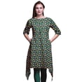 thumbnail image 1 of Bimba Green Lotus Floral Women Kurtas Ethnic Printed Asymmetric Summer Wear Tops For Women Large, 1 of 6