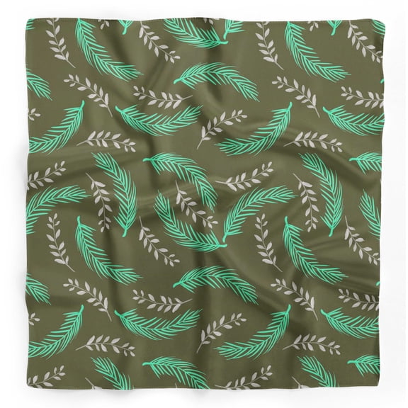 Bimba Green Palm Leaves Pure Silk Printed Scarf Dupatta Head Neck Wrap Bandanas For Women 40 x 80 Inches