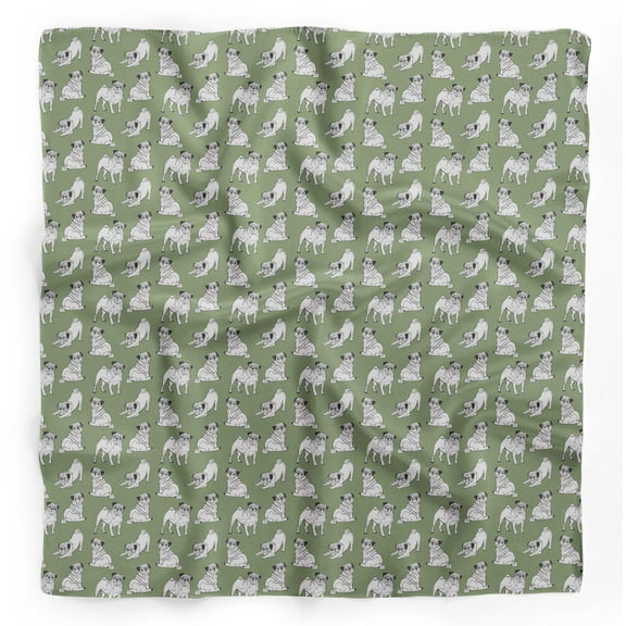 Bimba Green Pug Dog Pure Silk Printed Scarf Dupatta Head Neck Wrap Bandanas For Women 40 x 40 Inches