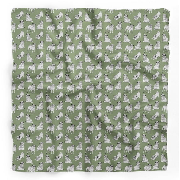 Bimba Green Pug Dog Pure Silk Printed Scarf Dupatta Head Neck Wrap Bandanas For Women 40 x 40 Inches