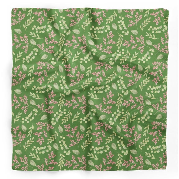 Bimba Green Red Berries & Leaves Pure Silk Printed Head Bandanas Summer Neck Wrap Scarf 40 x 40 Inches