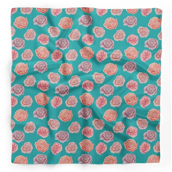 Bimba Green Rose Floral Printed Pure Silk Scarf Neck Wrap Summer Hair Bandanas For Women 40 x 40 Inches