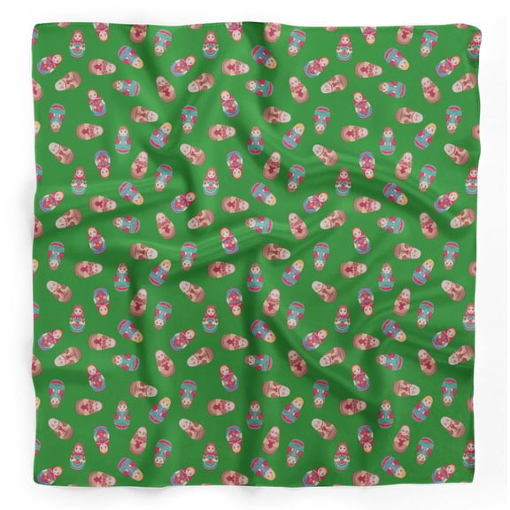 Bimba Green Russian Doll Mix Printed Pure Silk Scarf Neck Wrap Summer Hair Bandanas For Women 40 x 40 Inches