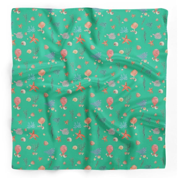 Bimba Green Shell & Starfish Ocean Pure Silk Printed Head Bandanas Summer Neck Wrap Scarf 40 x 40 Inches