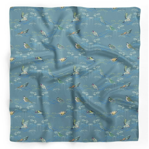 Bimba Green Sparrow & American Goldfinch Bird Pure Silk Printed Head Bandanas Summer Neck Wrap Scarf 40 x 80 Inches