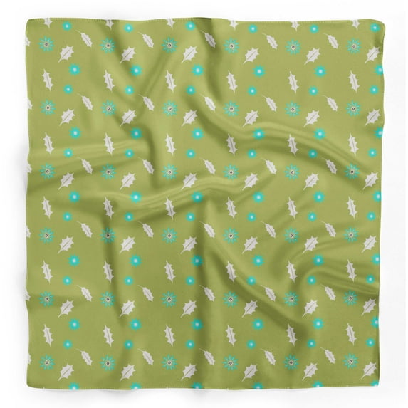 Bimba Green Star & Holly Leaves Pure Silk Printed Head Bandanas Summer Neck Wrap Scarf 40 x 40 Inches
