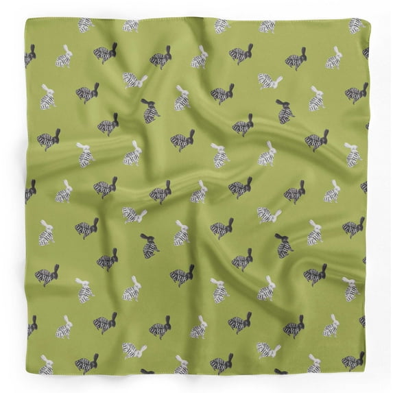 Bimba Green Text & Stencil Rabbit Animal Printed Pure Silk Scarf Neck Wrap Summer Hair Bandanas For Women 40 x 80 Inches