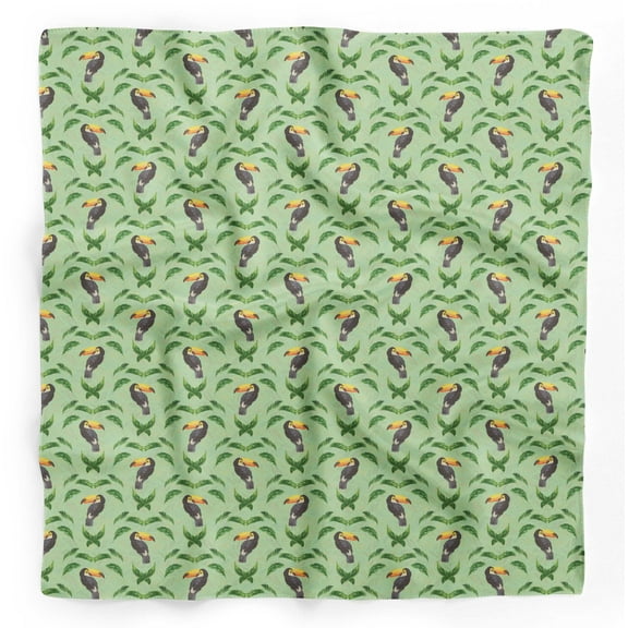 Bimba Green Toucan & Leaf Bird Printed Pure Silk Scarf For Hair Neck Head Bandanas For Women 40 x 40 Inches